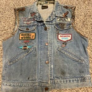 Vintage Wrangler Blue Denim Vest with Patches